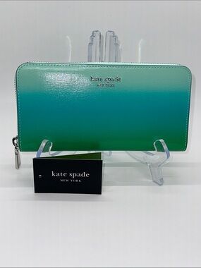 kate spade teal to mint ombré zip-wallet